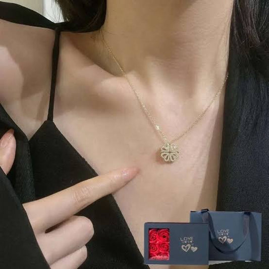 Magnetic Heart Clover Necklace Golden Silver 4
Leaf