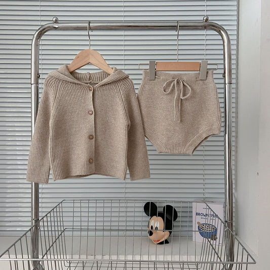 Autumn And Winter Korean Style Men's And Women's Baby Casual Hooded Suit Infant Knitted Suit European And American Baby Suit