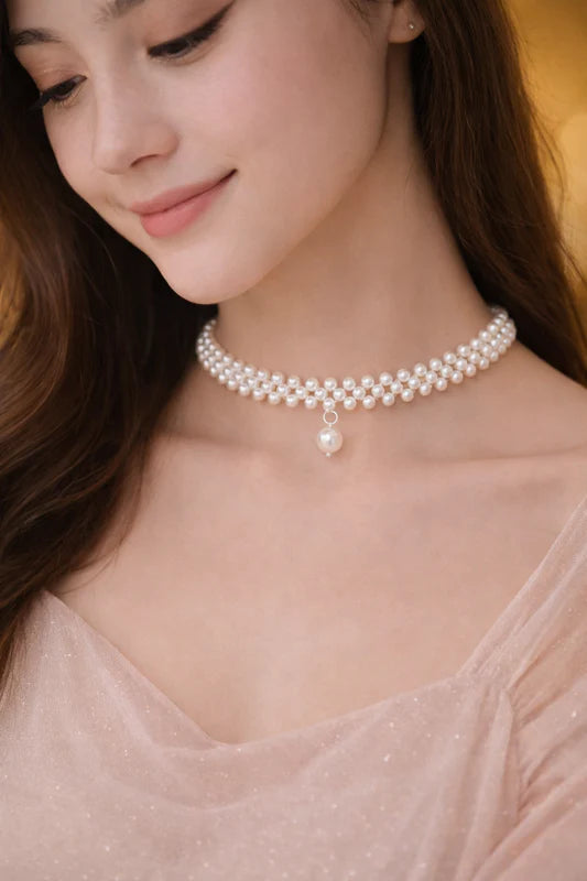 Adjustable Pearl Stone Choker for Women White Elegant Daily Wear