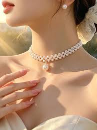 Adjustable Pearl Stone Choker for Women White Elegant Daily Wear