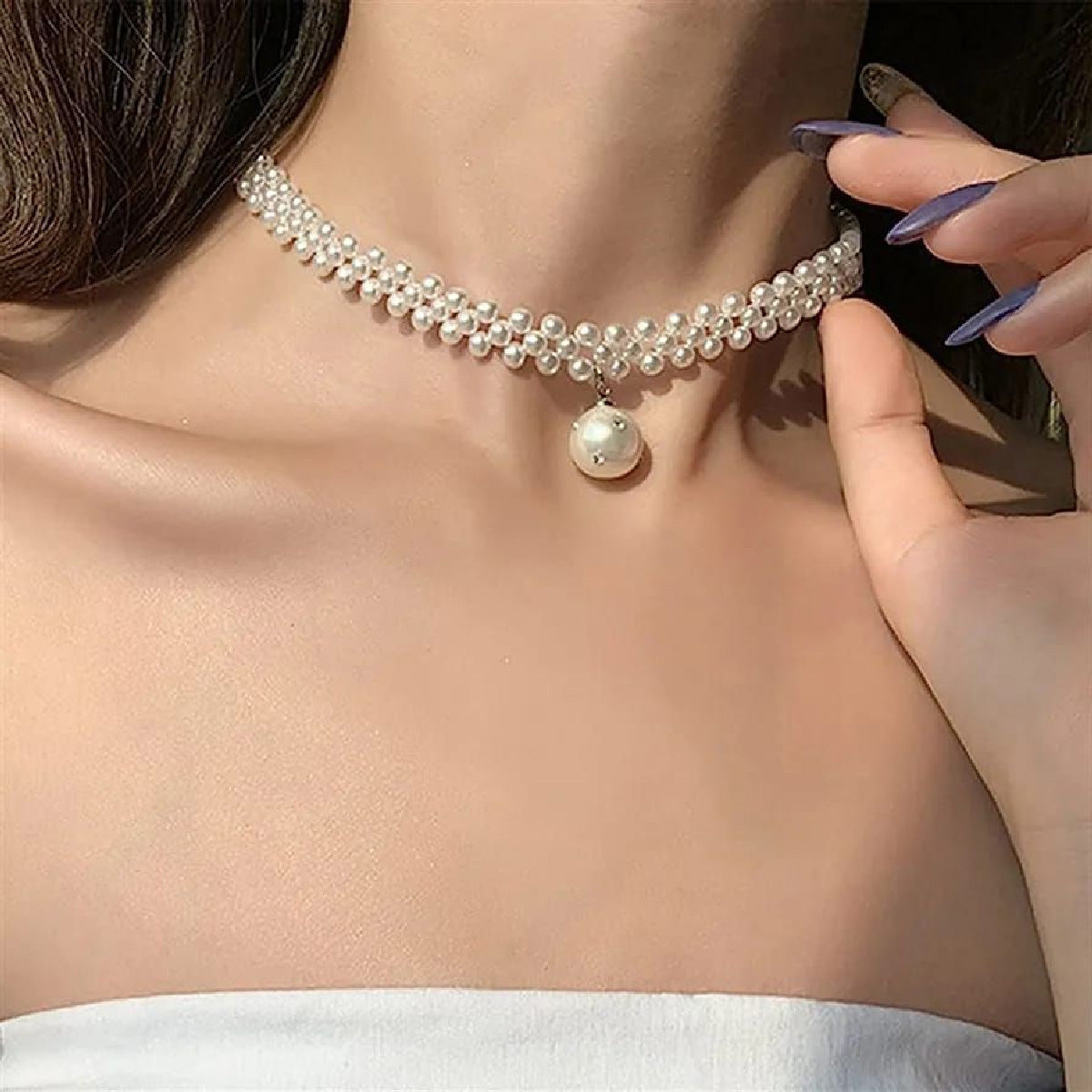 Adjustable Pearl Stone Choker for Women White Elegant Daily Wear