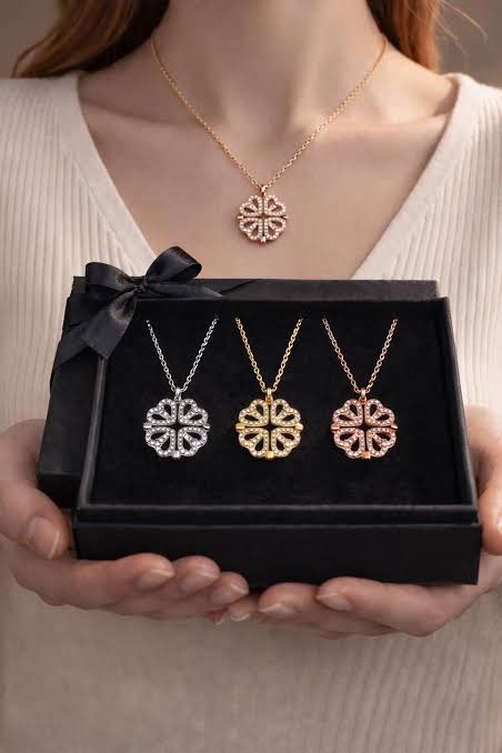 Magnetic Heart Clover Necklace Golden Silver 4
Leaf