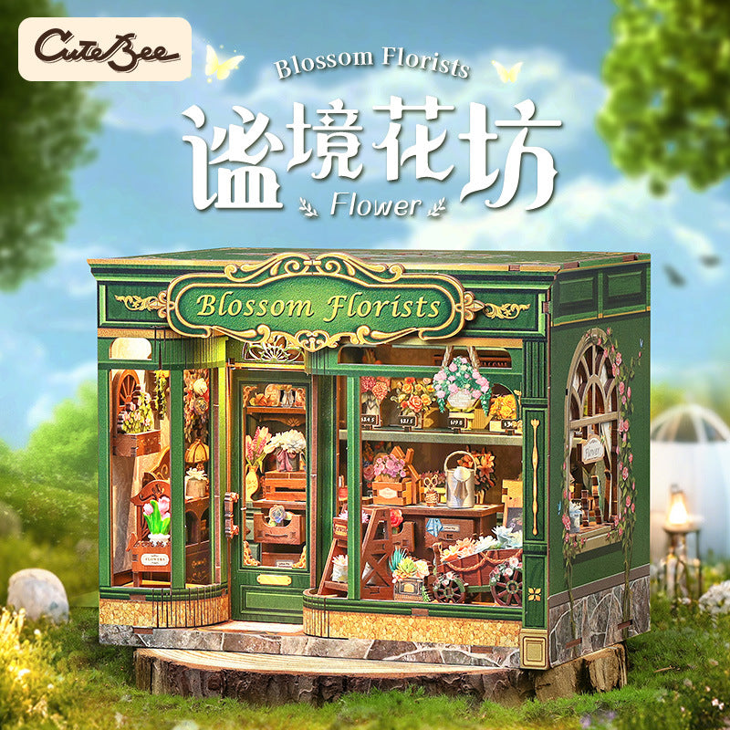 Cutebee New Product Quiet Flower Shop House Creative DIY Wooden 3D Stereo Hand-Assembled Model Toy Gift