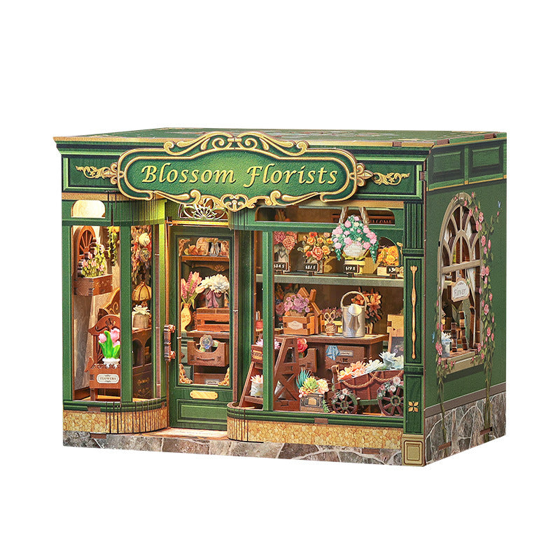 Cutebee New Product Quiet Flower Shop House Creative DIY Wooden 3D Stereo Hand-Assembled Model Toy Gift