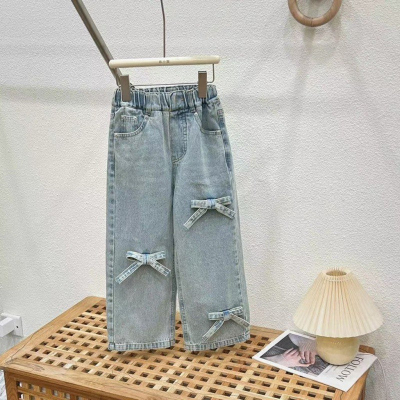 Girls Jeans Summer Suit New Medium And Large Kidsren's Thai Short-Sleeved T-Shirt Summer Fashionable Two-Piece Set