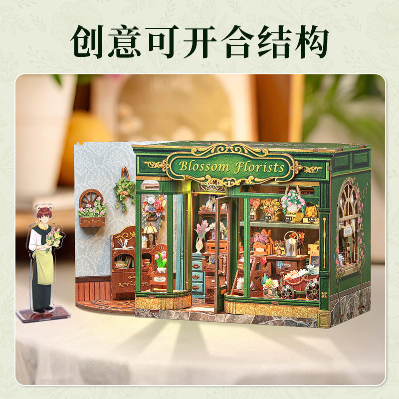 Cutebee New Product Quiet Flower Shop House Creative DIY Wooden 3D Stereo Hand-Assembled Model Toy Gift
