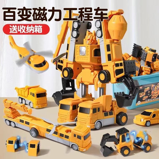 Children's Magnetic Splicing Toy Car Boy Magnetic Block Assembly Engineering Vehicle Deformation Robot 3 A 6 Years Old