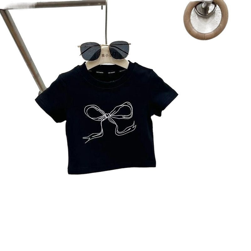 Girls Jeans Summer Suit New Medium And Large Kidsren's Thai Short-Sleeved T-Shirt Summer Fashionable Two-Piece Set