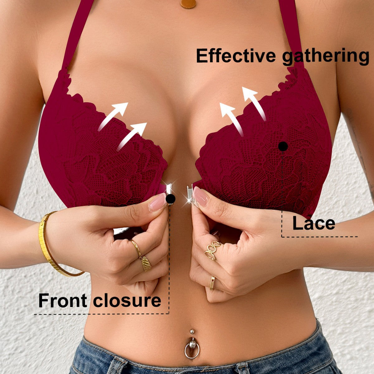 Thin Cup Push-Up Lace With Steel Ring Push-Up Front Buckle Beautiful Back Intimates