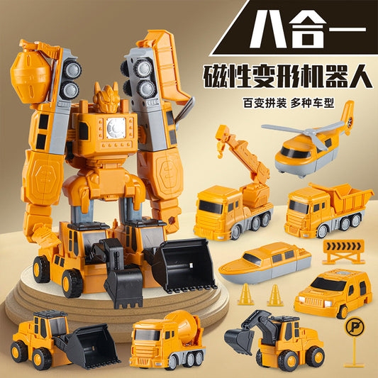 Children's Magnetic Splicing Toy Car Boy Magnetic Block Assembly Engineering Vehicle Deformation Robot 3 A 6 Years Old